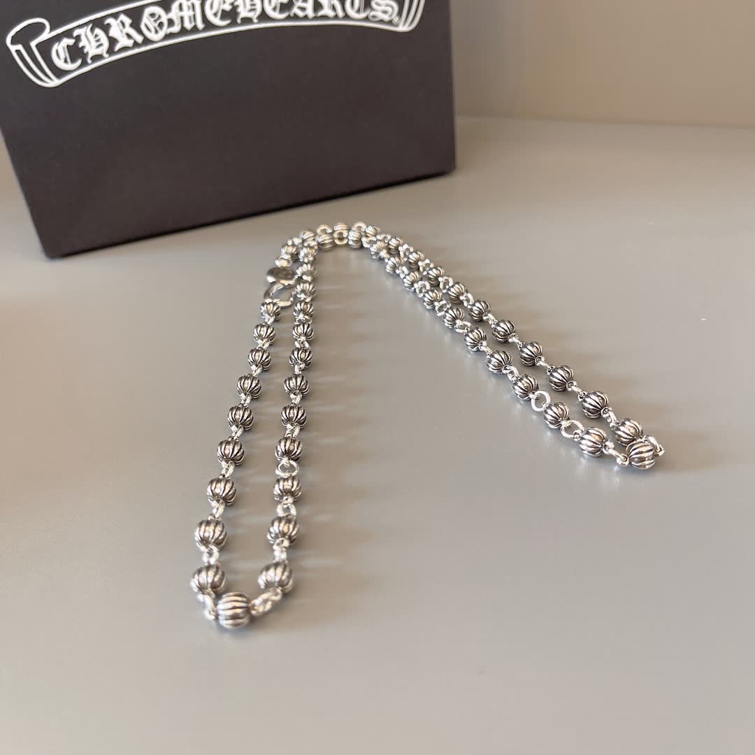 Chrome Hearts Chromecards Silver Beaded Necklace
